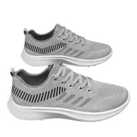 Nuevo 2025 zapatos para correr de punto gris para hombre, zapatos deportivos ligeros de malla transpirable para entrenamiento de gimnasia, zapatos informales antideslizantes - details 1