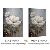 DHROOM Arte de Pared Floral Nórdico de Lienzo 3pcs Flores de Oro Blanco Encuadrado - details 0