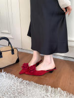 Nueva bolsa cabeza media zapatillas arco de las mujeres tacón grueso tacones altos francés perezoso de un pedal zapatillas geniales - details 17