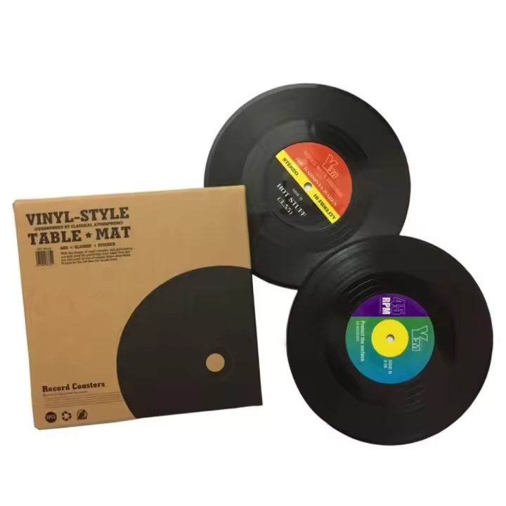 Armario antideslizante con disco de vinilo ABS para decoración de mesa, armario resistente al calor en forma de CD, 2/4/6 piezas - 1
