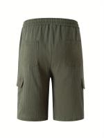 Pantalones cortos Cargo de lino con múltiples bolsillos para hombre, pantalones cortos con cordón de cintura a la moda para exteriores - details 4