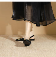 Zapatos a cuadros de tacón bajo con hebilla de metal poco profundos estilo francés nuevo para mujer - details 13