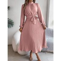 Vestido pequeño de manga larga plisado con cuello alto para mujer, ropa elegante, - details 3