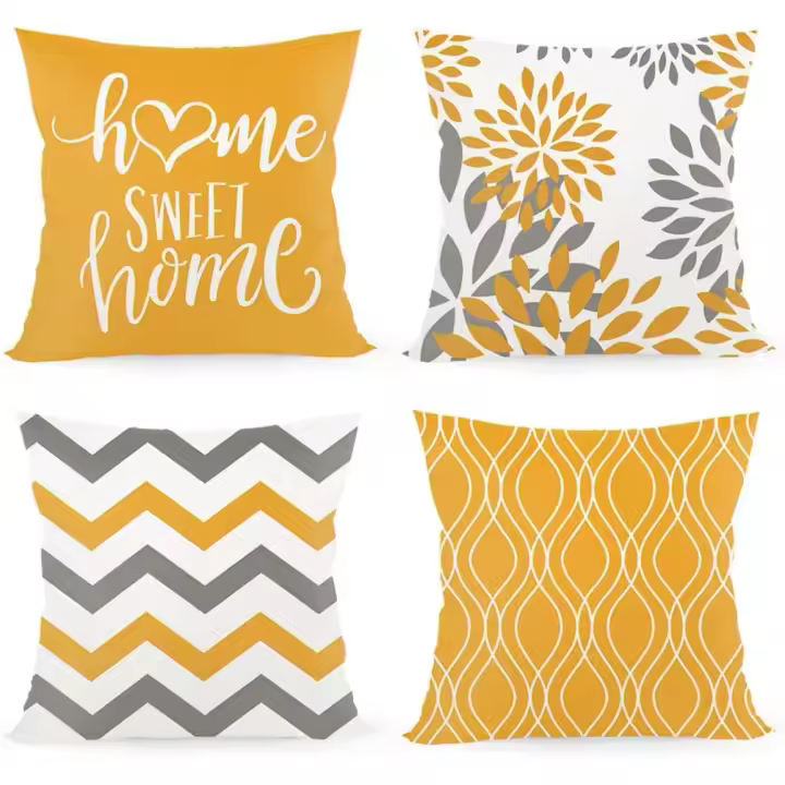 Funda de Cojín Decorativa de 45 x 45 cm con Inscripción Home Sweet Home para Sofá de Lino/Algodón Cuidado de la Funda Lavable en Máquina Estilo Geométrico - 1