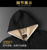 Sudaderas con capucha de lana de cordero para invierno, chaquetas gruesas y cálidas, sudaderas de manga larga, abrigos deportivos informales de lana negros, abrigo con capucha para hombre - details 4