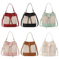 Bolso cruzado de paja con bolsillo, bolso de cubo tejido con cordón, bolso de mensajero de gran capacidad, bolso de hombro de playa para verano - details 1