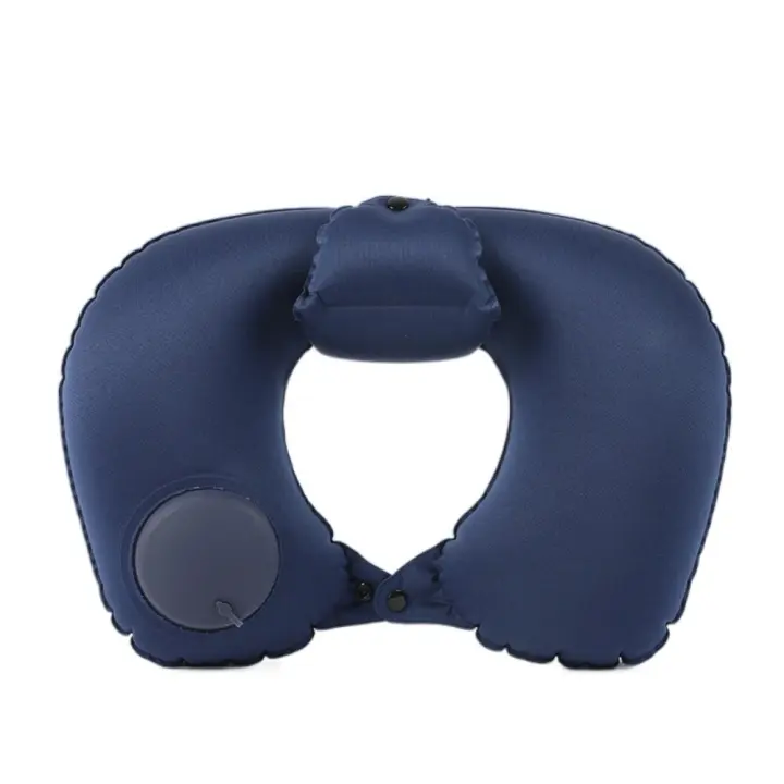 Almohada de viaje inflable en forma de U, prensa manual, prensa plegable para inflar la almohada, cojín suave y cómodo para dormir, soporte para el cuello - 1
