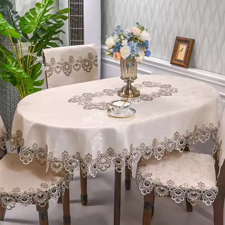Bordado blanco ovalado, mantel plegable para mesa de café Juppe, mesa de comedor familiar, funda artística Ence, funda para silla Antipoo - 1