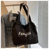 Bolsos de mano coreanos simples con cordón, bolso de compras ligero de gran capacidad, bolso de hombro informal con letras de diseñador para mujer - details 14