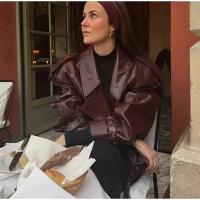 Chaqueta de Cuero Casual para Mujer Manga Larga, Pecho Ancho, Cinturón, Moda Otoño 2024 - details 16