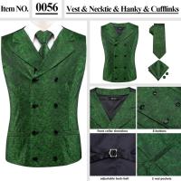 Chaleco ajustado, corbata, bolsillo, gemelos cuadrados, chaleco de seda para hombre, conjunto de corbata para traje, vestido, chalecos florales de cachemira de boda, regalo - details 28
