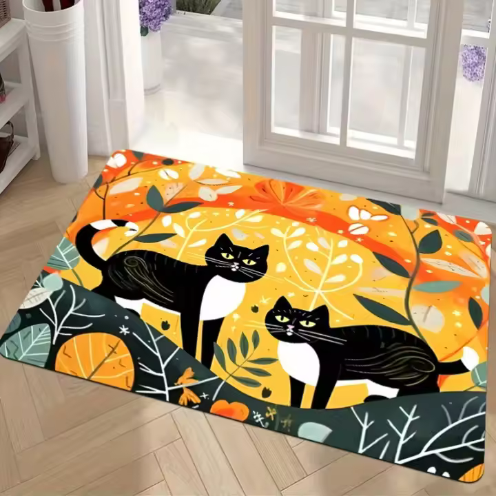 Alfombrillas para gatos juguetones: alfombrilla antideslizante de poliéster duradera con patrones coloridos, regalo ideal para amantes de los gatos en interiores y exteriores, franela - 1