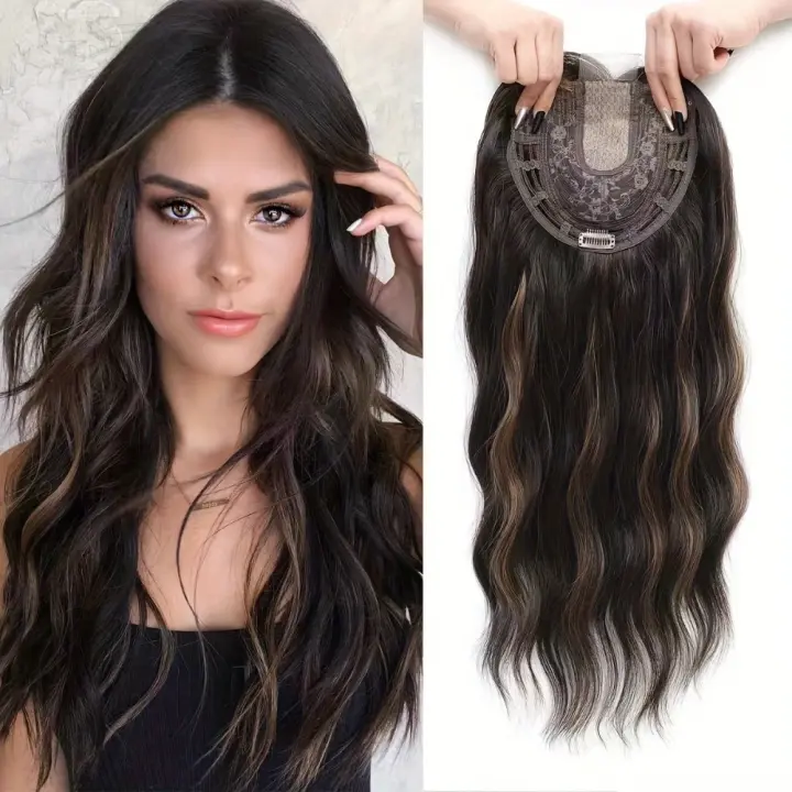 Extensiones de cabello rizado largo y ondulado con flequillo, adornos de pelo sintético, Clip Natural en cierres superiores, postizo - 1