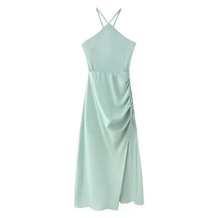 Vestido de Tirantes Ouwu para Mujer Espalda Abierta, Cuello Colgante, Textura de Seda - 1