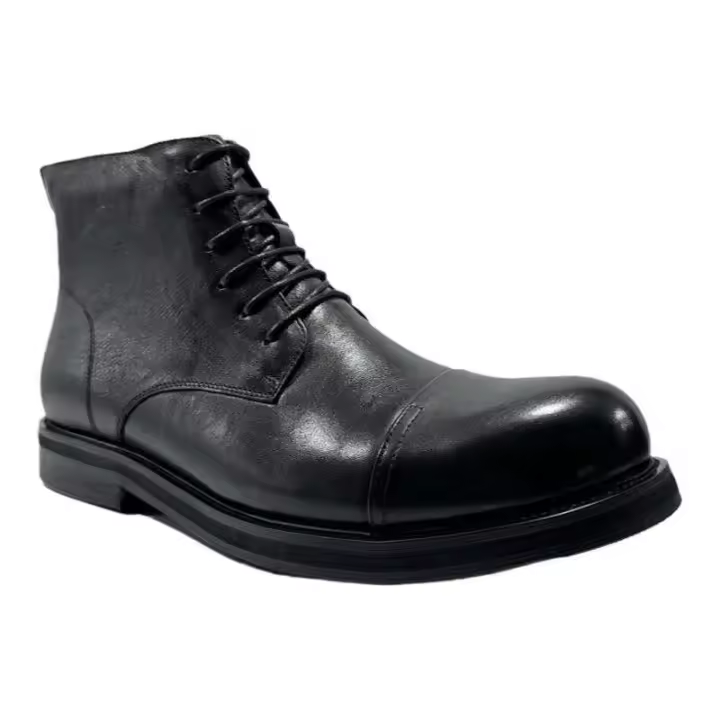 Zapatos de vestir de cuero genuino para hombre, tobillo formal con punta redonda y suela de goma, botas casuales antideslizantes de invierno - 1