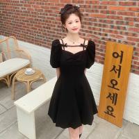 Vestido negro adelgazante con manga acampanada, vestido corto ceñido con un hombro y cintura, para ir al trabajo, temporada de verano, manga corta, Color puro - details 3
