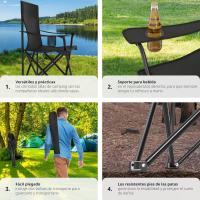 Sillas Plegables de Acero para Camping Resistentes, Soporte para Bebida, Uso Exterior, Terraza y Picnic Negro - details 2