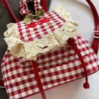 Mochila multifuncional de estilo coreano con encaje a cuadros, mochila de viaje con cerezas, bolso para libros, bolso de hombro con lazo de gran capacidad para verano - details 5