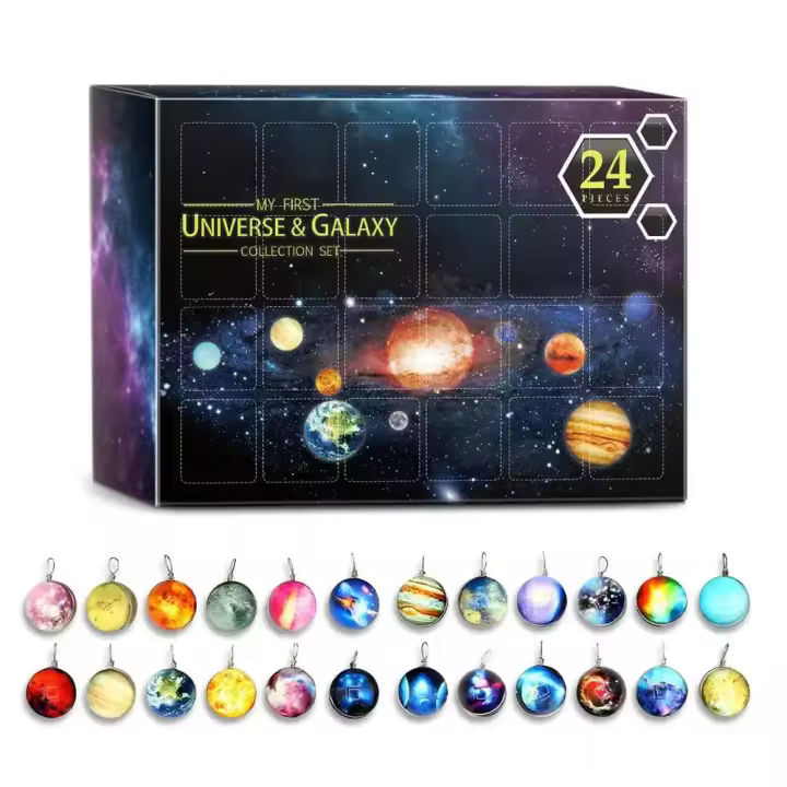 Kit de joyería navideña, Kit de colección de plantas del universo, pendientes de 24 días, collar, caja de calendario de cuenta regresiva - 1