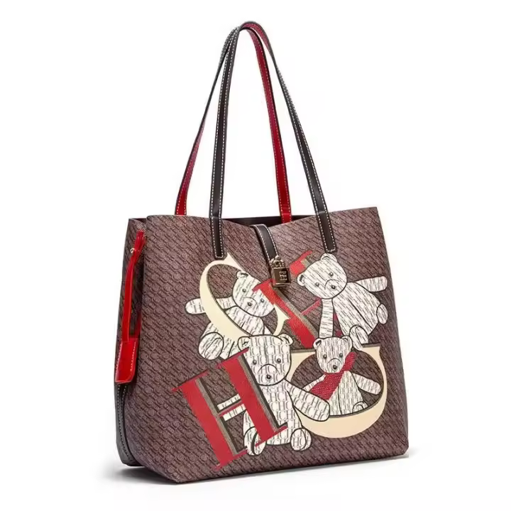 Mochila de Viaje Retro Clásica Leten Patrón de Oso de Dibujos Animados Gran Capacidad - 1