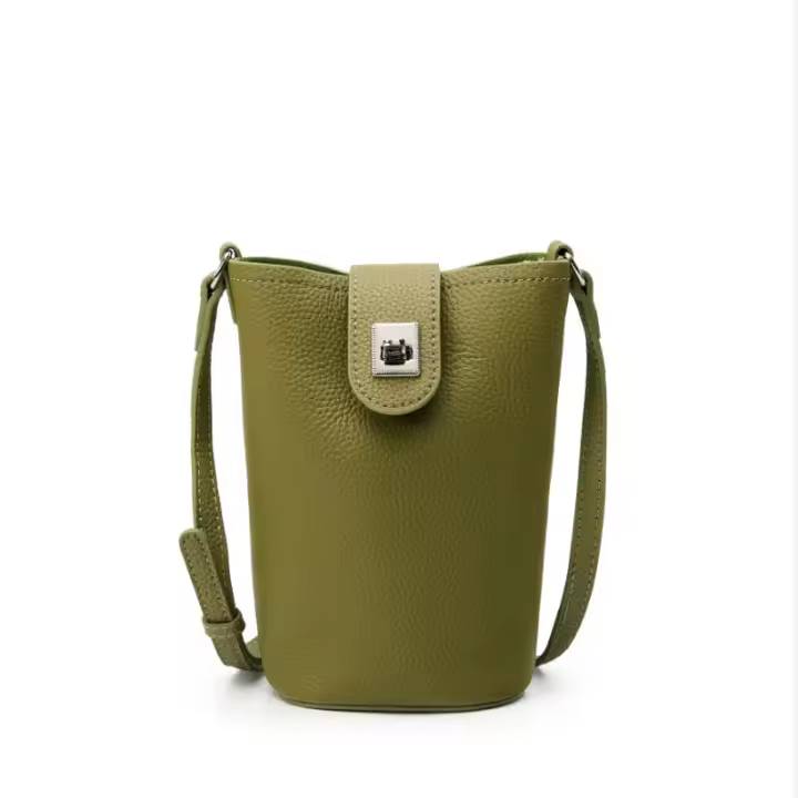 Bolso bandolera pequeño de cuero de primera calidad, estilo cubo vertical casual para teléfono móvil - 1