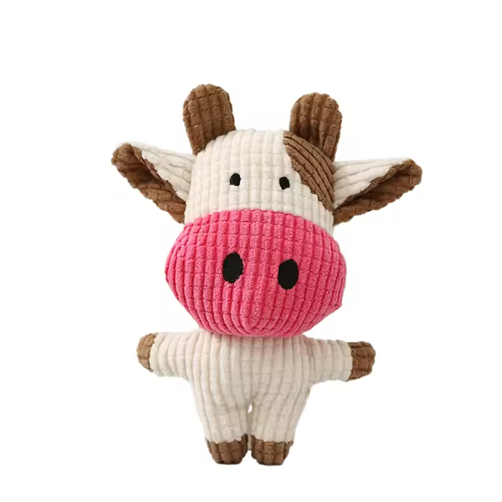 Juguetes de peluche de animales de vaca rosa para mascotas, juguetes chirriantes para masticar, silbidos, ardilla envuelta, lindo - 1