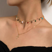 Colgante de cruz Simple a la moda para mujer, collar con borlas de gemas coloridas de amor esmaltado - details 1