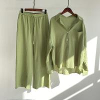 Conjunto de camisa Retro de dos piezas para mujer, pantalones sueltos de cintura alta, talla grande, 2024 - details 1