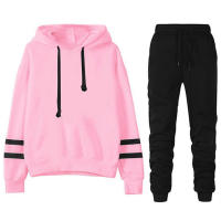 Chándal deportivo informal para mujer con capucha y sudadera negra a rayas y cómodos pantalones de cintura alta talla S-3XL - details 6