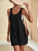 Mono informal de verano sin mangas con pernera ancha para mujer, pantalones de color liso con peto, mono culotte con bolsillos - details 2