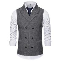 Chaleco de traje marrón con doble botonadura para hombre, chaleco sin mangas de negocios de color sólido informal de marca 2019, chalecos para hombre - details 7
