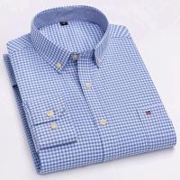 Camisa Casual de Algodón Puro para Hombres Manga Larga, Cuadros, Estilo Oxford, Talla Grande - details 9