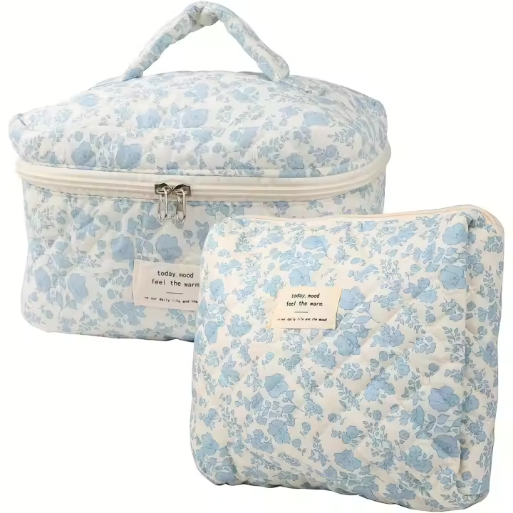 Bolsa de maquillaje de mano con patrón Floral, organizador de artículos de tocador, gran regalo para mujeres y niñas, día de la madre, 2 piezas - 1