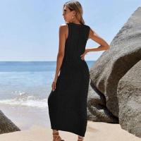Vestido de blusa de bikini de chaleco largo hueco de punto de color sólido de ropa de playa para mujer - details 14