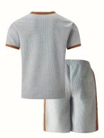 Conjunto Casual de Verano para Hombres Camiseta de Manga Corta con Patrón de Abyes y Pantalones Cortos con Cordón Light Brown y Blanco Perfecto Regalo para Él - details 3