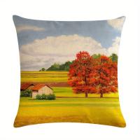 4 piezas, Fundas De Almohada Decorativas De Lino Con Pintura Al Óleo De Campo De Trigo Dorado Y Hojas De Arce - details 4