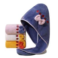 Gorro de secado de cabello grueso para mujer, gorro de toalla de secado rápido, bordado de terciopelo Coral, turbante súper absorbente - details 3
