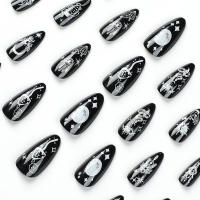 Elegante Arte de Uñas de Dibujos Animados Negro Brillante Kit de 24 Puntas con Pegamento de Gelatina para Mujeres y Niñas - details 7
