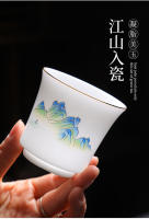 Juego de Kung Fu de Jade gordo de oveja, semilla de hielo, maestro de cerámica, porcelana blanca pequeña, taza de té de cuerpo fino, textura transparente - details 5