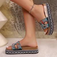2025 nuevo arrastre de una palabra europeo y americano nueva moda zapatillas de plataforma de cuerda de cáñamo con diamantes de imitación zapatillas de corcho de playa sandalias casuales de mujer - details 9