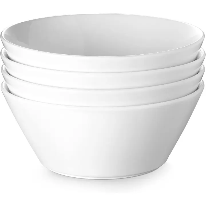 Grandes Cuencos de Ensalada de Cerámica Blanca Juego de 4, 21x21x8.9cm, Ideal para Diversión en la Cocina - 1