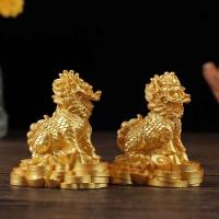 Estatua de la bestia del Dios Qilin, Fengshui Kylin Chi-lin Qilin de cobre chino, para decoración del hogar, 1 par - details 2