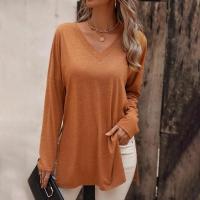 Camiseta de Manga Larga para Mujer Cuello en V Color Sólido Moda Coreana en Punto - details 1