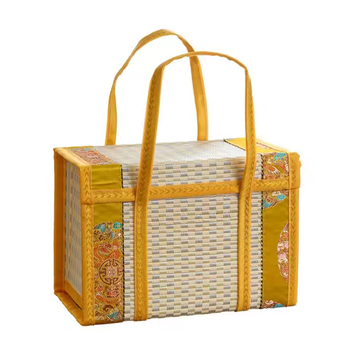 Cesta de bambú de mano de estilo Pastoral, plegable con tapa, cesto de Picnic rectangular, cesta tejida a mano, cesta de Picnic al aire libre - 1