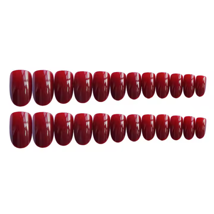 Uñas postizas sólidas y brillantes de color burdeos, fáciles de aplicar y quitar, salón de uñas para mujeres y niñas - 1