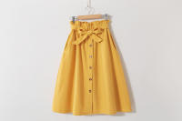 Women summer midi elegant solid high waist a-line cotton skirt - details 16