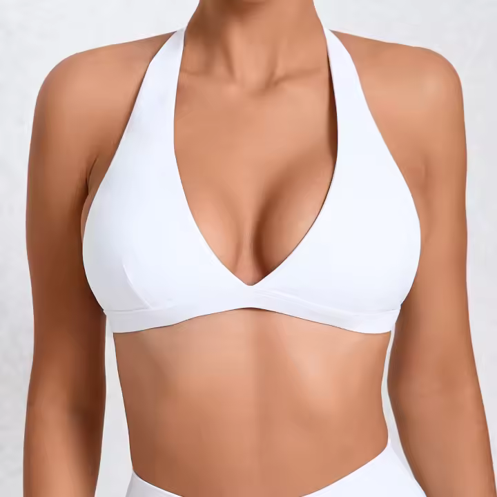 Top deportivo con escote en V profundo para mujer, sujetador Halter con espalda abierta para Yoga, almohadillas para el pecho desmontables, Top corto de entrenamiento, Fitness, Pilates - 1