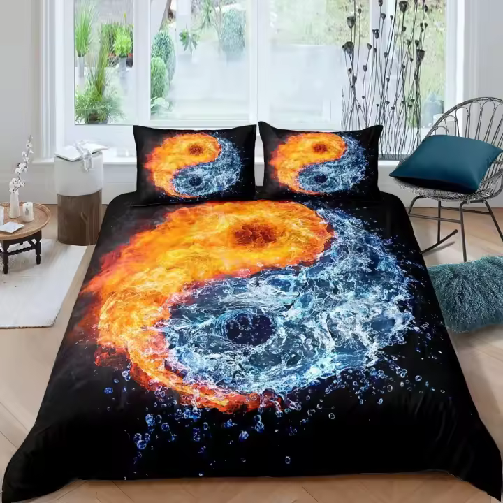 Funda de edredón Yin Yang Juego de funda nórdica Boho Trippy Art Funda de edredón doble Gossip Tema tradicional Ying Yang Funda de edredón de poliéster tamaño King - 1