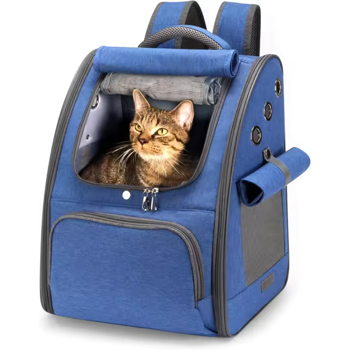 ALLSOPETS Mochila para Gatos Perros Pequeños Mochila Plegable para Mascotas Bolso de Transporte Transpirable con Cortinas Solares Adecuado para Viajes Senderismo Camping (Gris Grafito) - 1