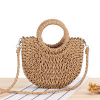 2025 nuevo estilo simple popular bolsa tejida de cuerda de papel semicircular bolsa tejida a mano de playa bolsa de mujer de vacaciones - details 1